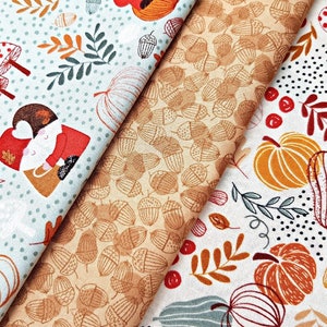 Autumn Fabric, 100% Premium Cotton Fabric Lewis & Irene, Harvest Pumpkin Mushroom Acorns Cute Gnomes Print, Quilting Sewing Craft Material