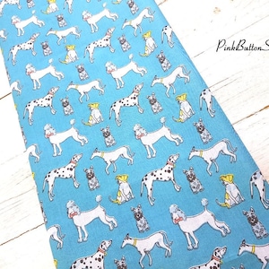 Dog Fabric, Polycotton Fabric, Dog Print Fabric, Animal Material, Cute Dogs on Turquoise Fabric, Sewing and Craft Fabric by the Half Metre