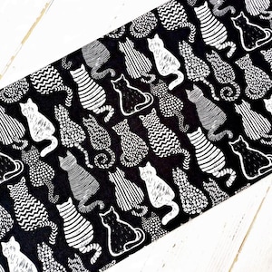 Katttyg, 100 % bomull, monokromt svartvitt husdjurstryck, djurmaterial, quiltnings- och sömnadstyg i storlek Fat Quarter/Halvmeter/Meter