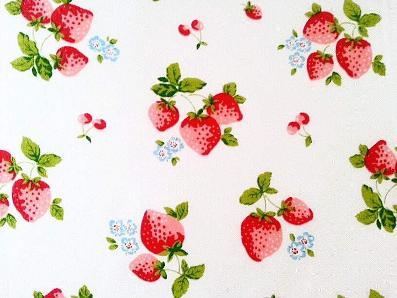 Floral Polycotton White Base Strawberry Print Craft Dress Fabric 44 By Meter
