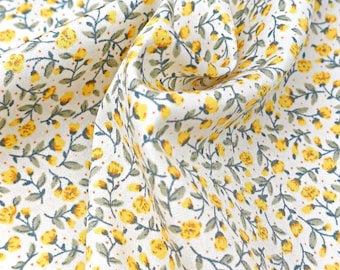 Yellow Floral Fabric, 100% Cotton Poplin, Ditsy Daisy Small Flowers Print, Quilting Sewing Craft Fabric by Fat Quarter/Half Metre/Metre