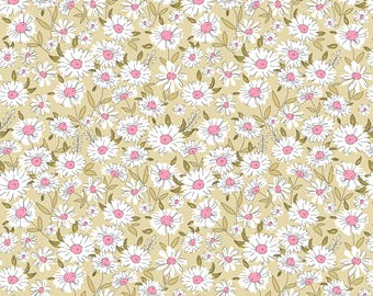 Daisy Floral Fabric, 100% Organic Cotton, Flowers on Lime Print, Quilting Sewing Craft Material by Fat Quarter/Half Metre/Metre