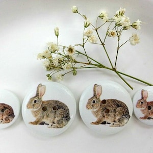 Bunny Wooden Buttons, Rabbit Buttons, Animal Buttons for Sewing/Knitting/Scrapbooking, Hare Round Buttons