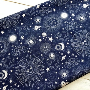 Space Fabric, 100% Cotton, Amazing Stars Planets Print, Quilting Fabric, 145 cm Width Fabric, Zodiac Fabric by Fat Quarter/Half Metre/Metre
