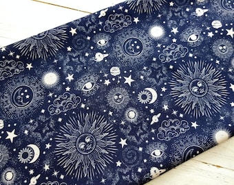Space Fabric, 100% Cotton, Amazing Stars Planets Print, Quilting Fabric, 145 cm Width Fabric, Zodiac Fabric by Fat Quarter/Half Metre/Metre