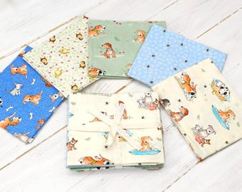 Dogs Fat Quarter Bundle, 100% Cotton, Cute Dog Duckling Bee Fat Quarters, Animals Fabric, Quilting Patchwork Sewing Craft Fabric, Set of 5