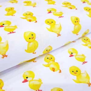 Easter Chick Fabric, 100% Cotton, 150cm Wide Fabric, Baby Nursery Cute Ducks Quilting Sewing Craft Material by Fat Quarter/Half Metre/Metre