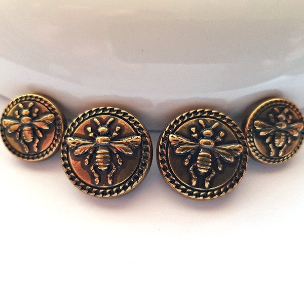 Metal Bee Shank Buttons, Antique Gold Buttons, Jacket/Coat/Cardigan/Costume Buttons, Jewelry Making Supplies, Knitting/Sewing/Craft Buttons