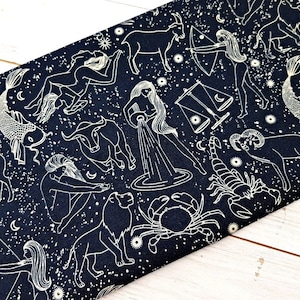 Astrologie Celestial Sterne Stoff, 100% Baumwolle, Quilten Nähen Handwerk Stoff, 140 cm Breite Sternzeichen Raum Stoff von Fat Quarter/Halbe Meter/Meter