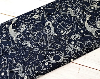 Astrology Celestial Star Fabric, 100% Cotton, Quilting Sewing Craft Fabric, 140 cm Width Zodiac Space Fabric by Fat Quarter/Half Metre/Metre