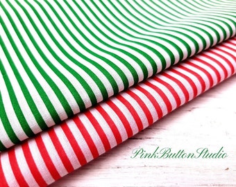 Christmas Fabric, Candy Can Stripe Red/Green Small Print, Polycotton Fabric, Sewing and Craft Fabric by the Fat Quarter/Half Metre/Metre
