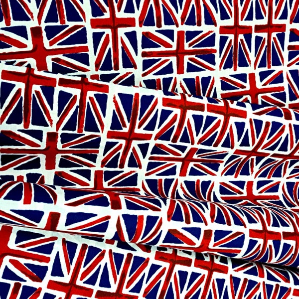 Union Jack Flag Polycotton Fabric, Coronation Material, 150 cm Width Fabric, Quilting Sewing Craft Fabric by Fat Quarter/Half Metre/Metre