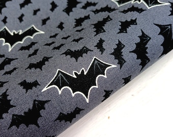 Halloween Fabric, 100% Premium Cotton Fabric Lewis & Irene, Bat Cotton Print on Dark Grey, Spooky Material, Quilting Sewing Craft Fabric