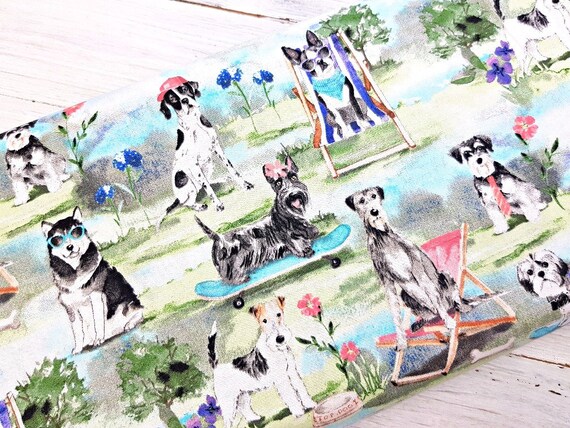 Dog Fabric, 100% Cotton, Animal Fabric, Cute Dogs Cotton Print, Summer Material, Quilting Sewing Craft Fabric by Fat Quarter/Half Yard/Yard