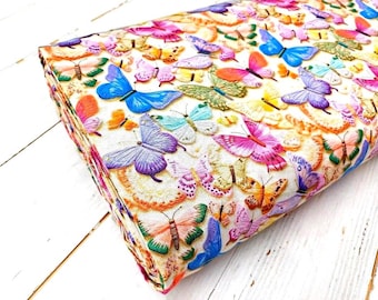Butterfly 3D Fabric, 100% Cotton, Multicolour Embroidery Effect Butterfly Print, Quilt Sewing Craft Material by Fat Quarter/Half Metre/Metre