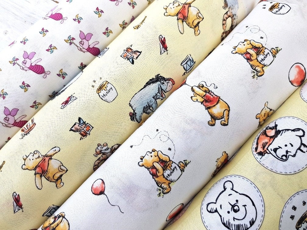 Vintage Classic Pooh Disney Winnie The Pooh Pink Cotton Fabric by the HALF  YARD