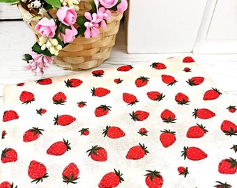 Strawberry Fabric, 100% Cotton, Summer Fruit Print, Kitchen Fabric, Food Fabric, Quilt Sewing Craft Material by Fat Quarter/Half Metre/Metre