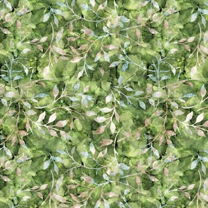 Leaves Forest Batik Fabric, 100% Cotton, Trail Leaves Floral Garden 140cm Wide Quilting Sewing Craft Fabric by Fat Quarter/Half Metre/Metre