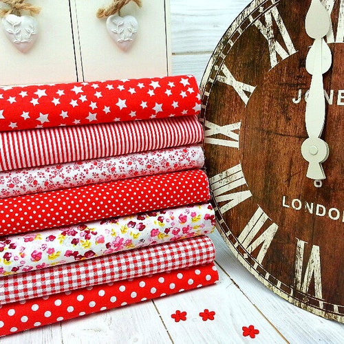 Fat Quarter Bundle Cotton Fabric Bundle Red Patterns Cotton Etsy
