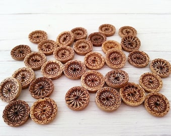Coconut Shell Small Round Buttons, Carved Buttons for Sewing Knitting Craft, Pack of 10