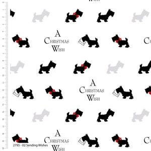 Christmas Dog Fabric, 100% Cotton, Cute Scottie Dogs Print on White, Quilt Fabric, Sewing and Craft Fabric by Fat Quarter/Half Metre/Metre