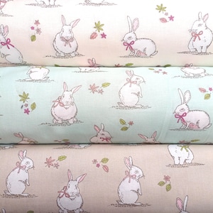 Bunny Fabric, 100% Cotton, Woodland Rabbit Print, Easter Baby Nursery 140 cm Wide Quilt Sewing Craft Fabric by Fat Quarter/Half Metre/Metre
