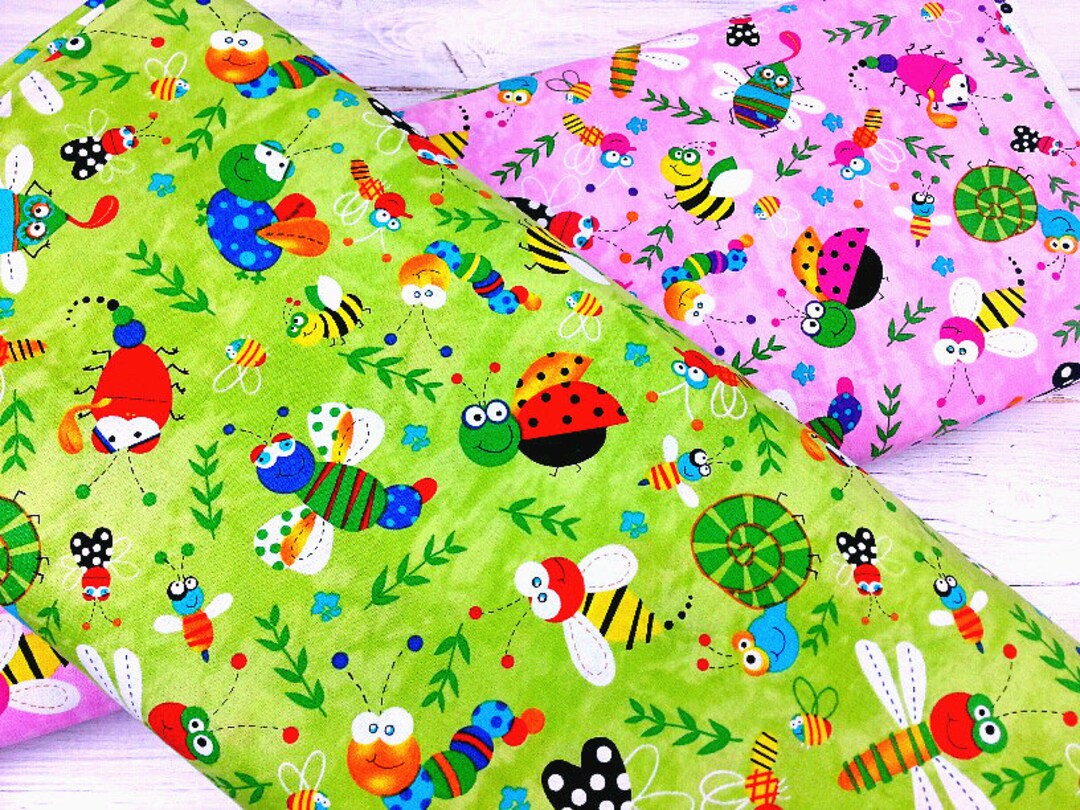 Bugs Fabric, Insects Fabric, 100 Cotton, Kids Children Fabric