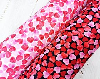 Heart Fabric, 100% Cotton Poplin, Valentines Red Pink Love Hearts Small Print, Quilting Sewing Craft Fabric by Fat Quarter/Half Metre/Metre