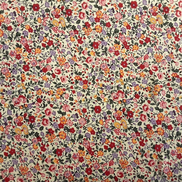 Autumn Floral Fabric, 100% Cotton Poplin, Small Flowers Ditsy Daisy Vintage Material, Liberty Style Fabric by Fat Quarter/Half Metre/Metre