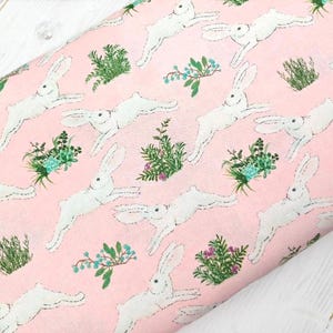 Bunny Fabric, 100% Cotton, Cute Floral Rabbit Print, Easter Fabric, Baby Fabric, Quilt Sewing Craft Material by Fat Quarter/Half Metre/Metre
