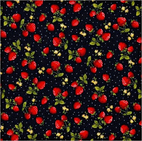 Strawberry Fabric, 100% Cotton Poplin, Summer Fruit Fabric, Kitchen Material, Quilting Sewing Craft Fabric by Fat Quarter/Half Metre/Metre