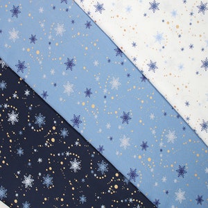 Christmas Fabric, 100% Cotton, Festive Snowflake Navy White Blue Gold, 140 cm Wide Quilt Sewing Craft Fabric by Fat Quarter/Half Metre/Metre