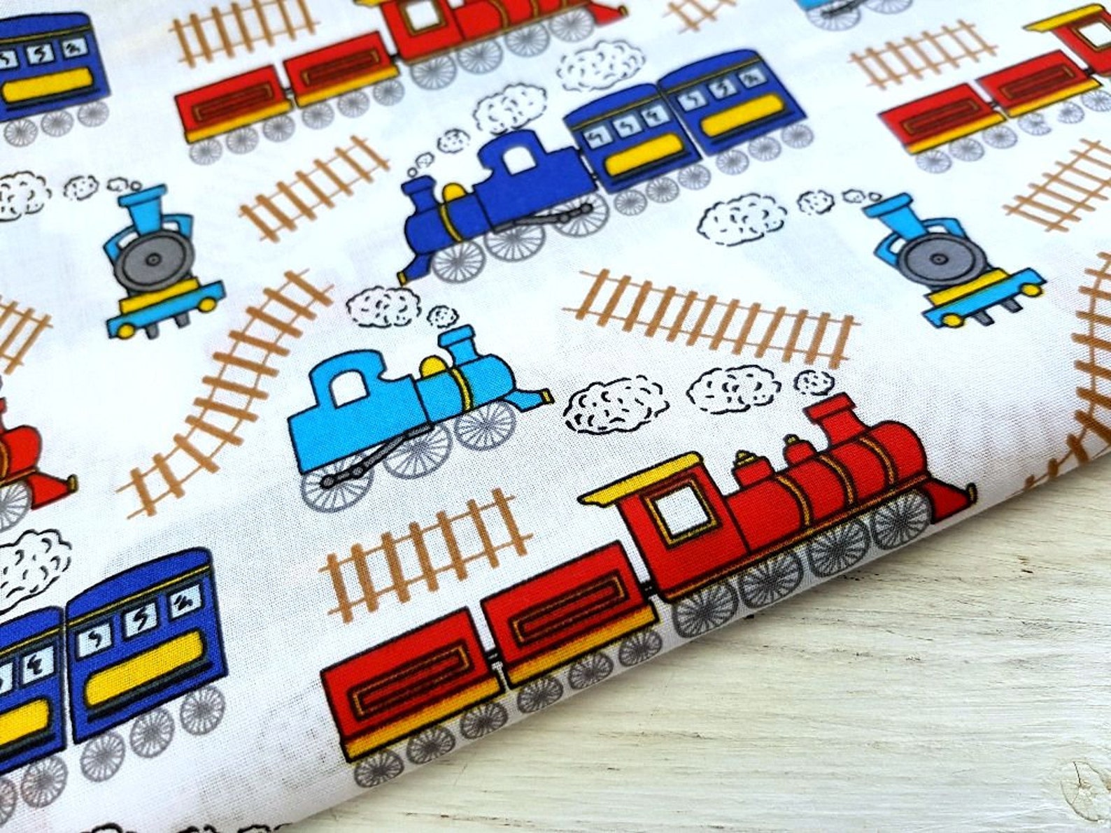 Train Fabric Polycotton Fabric Transport Material Kids Etsy