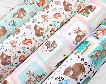 Bosstof, 100% katoen, quiltnaai, ambachtelijke stof, berenvos, hertenuilprint, materiaal babykamer baby's per fat Quarter/halve meter/meter