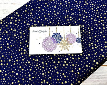 Christmas Metallic Gold Stars Fabric, 100% Cotton, Festive Small Print on Navy, 140 cm Width Quilting Fabric by Fat Quarter/Half Metre/Metre