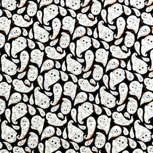 Tela de fantasmas de Halloween, 100 % algodón, material para acolchado, tela espeluznante, tela de terror, tela para costura y manualidades, por cuarto de metro, medio metro o metro.