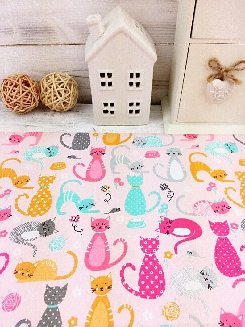 Cats fabric Cats Design Fabric Kitten Fabric Cotton Material Cats Material UK Fabric Cotton fabric Kids Fabric Pink Cotton Fabric