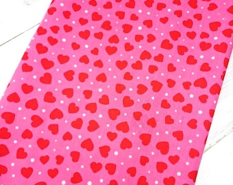 Heart Polycotton Fabric, Valentines Small Hearts Polka Dot Pink Material, Sewing Crafting Fabric by Fat Quarter/Half Metre/Metre