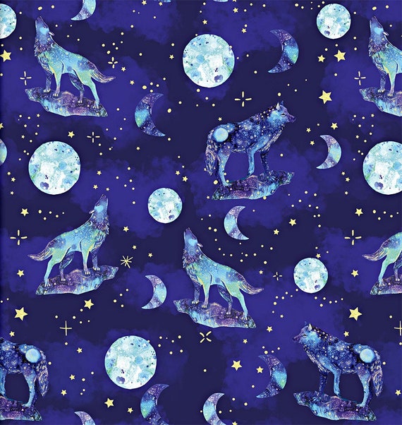 Wolf Fabric 100 Cotton Quilting Fabric Howling at the Moon