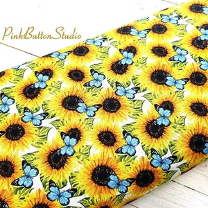 Sunflower Fabric, Floral Fabric, 100% Cotton, Sunflower Cotton Print, Quilting Fabric, Sunflower Material by Fat Quarter/Half Metre/Metre
