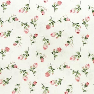 Rose Bud Fabric, 100% Cotton Poplin, Small Flowers Floral Print on Cream, Quilting Sewing and Craft Fabric by Fat Quarter/Half Metre/Metre