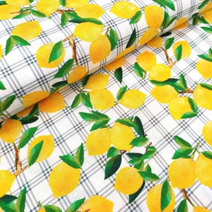 Lemon Fabric, 100% Cotton, Fruit Summer Material, Food Fabric, Kitchen Fabric, Quilting Sewing Craft Fabric by Fat Quarter/Half Metre/Metre