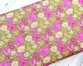 Floral Fabric, 100% Organic Cotton, Summer Flowers Material, Quilting Sewing Craft Fabric
