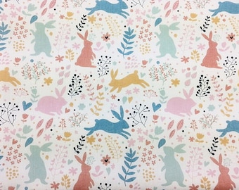 Hasen Polycotton Stoff, Waldkaninchen Print, Ostern Stoff, Kinderstoff, Hasen Stoff von Fat Quarter/Halbe Meter/Meter