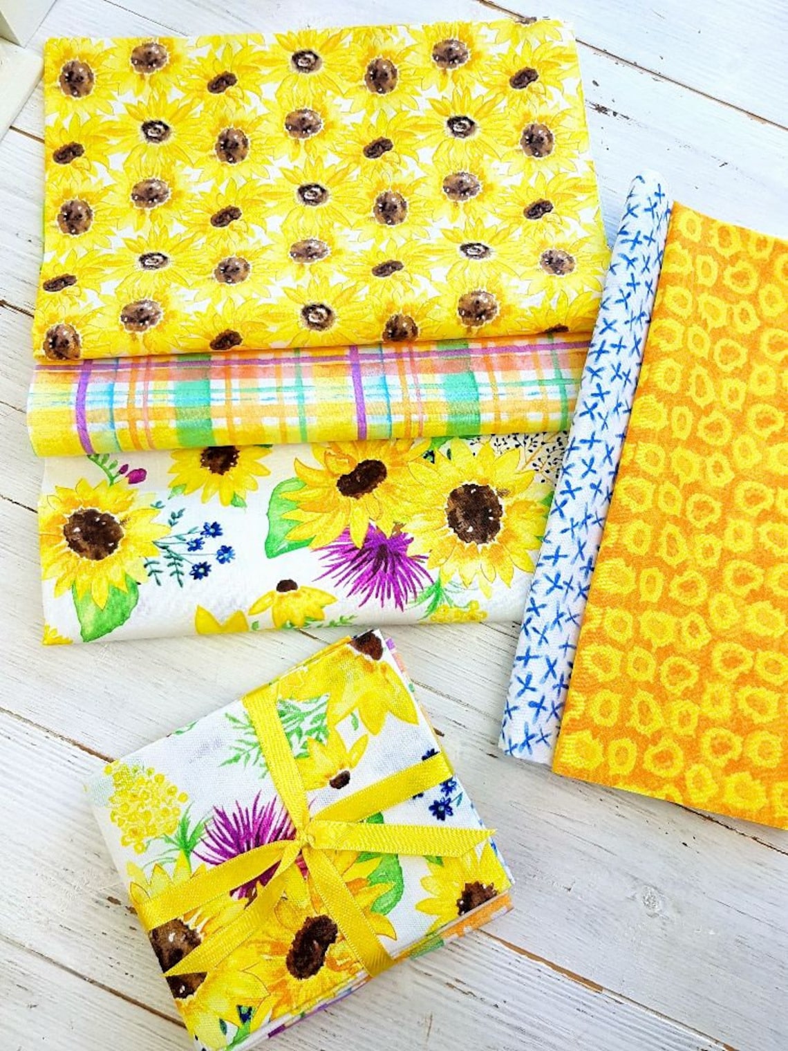 Sunflower Fat Quarter Bundle 100 Cotton Quilt Fabric Craft Etsy