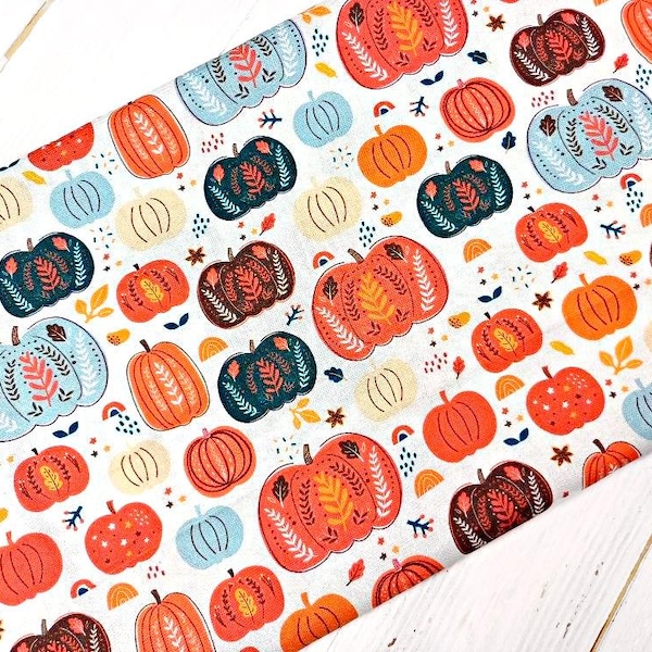 Pompoenstof, 100% katoen, Happy Harvest-bloemenprint, herfststof, herfstquilten naaien Craft Fabric by Fat Quarter/halve meter/meter
