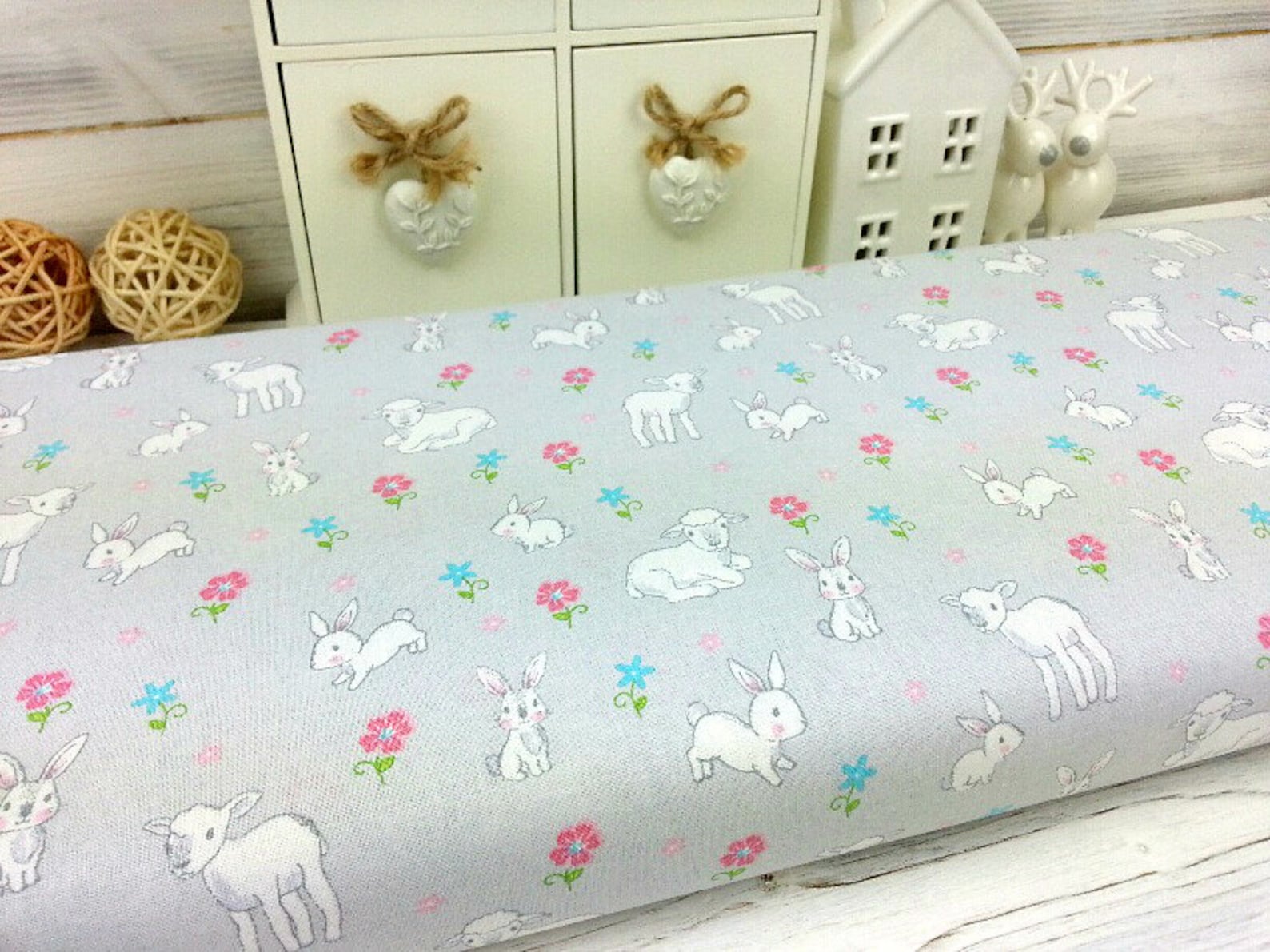 Bunny Fabric Cotton Fabric Rabbit Fabric Animal Fabric Etsy