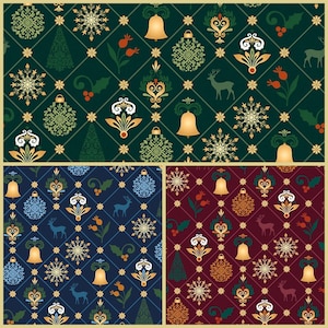 Festive Christmas Bells Metallic Gold Fabric, 100% Cotton, Quilt Sewing Craft Fabric, 140 cm Wide Material by Fat Quarter/Half Metre/Metre