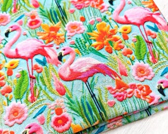Flamingo 3D Cotton Fabric, Tropical Bird Print, Quilting Sewing Craft Material by Fat Quarter/Half Metre/Metre