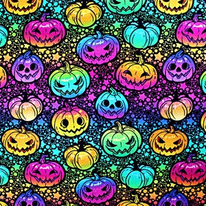 Halloween Rainbow Pumpkins Fabric, 100% Cotton, Quilting Sewing Craft Material, 150 cm Width Spooky Fabric by Fat Quarter/Half Metre/Metre